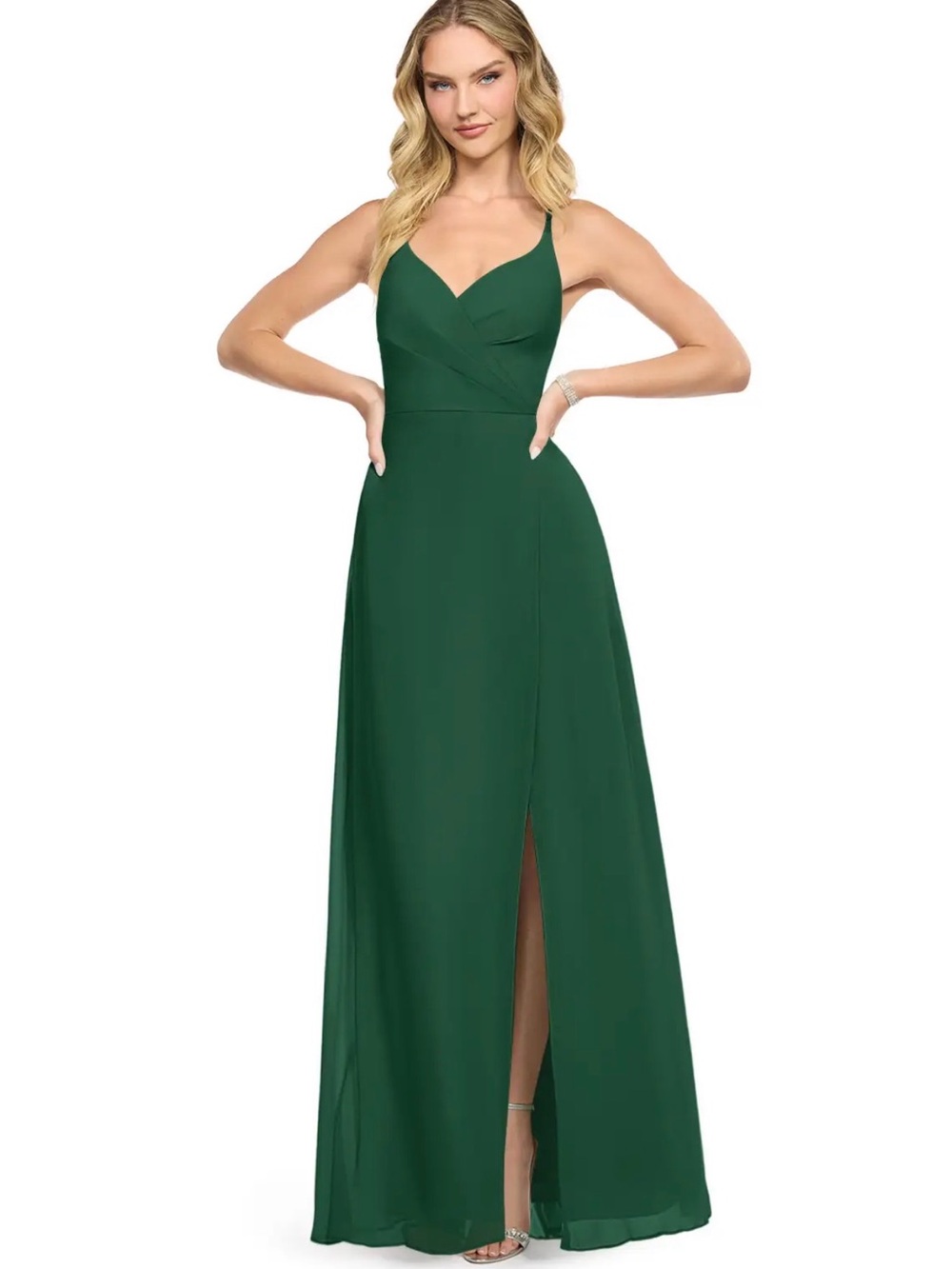Azazie Davis Dark Green Chiffon A-Line Dress Size A8